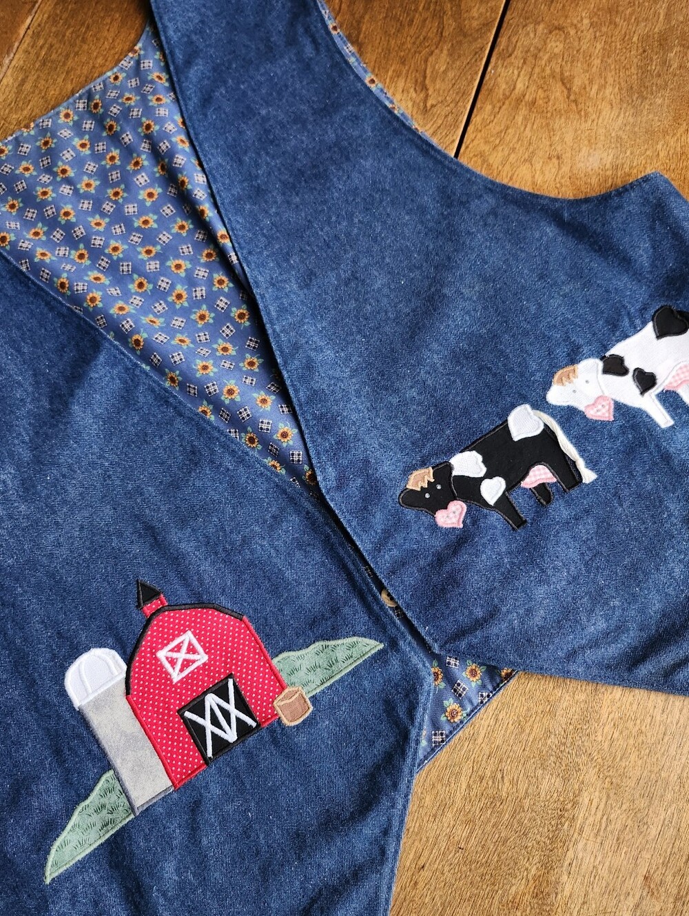 Vintage Farm Themed Denim Vest